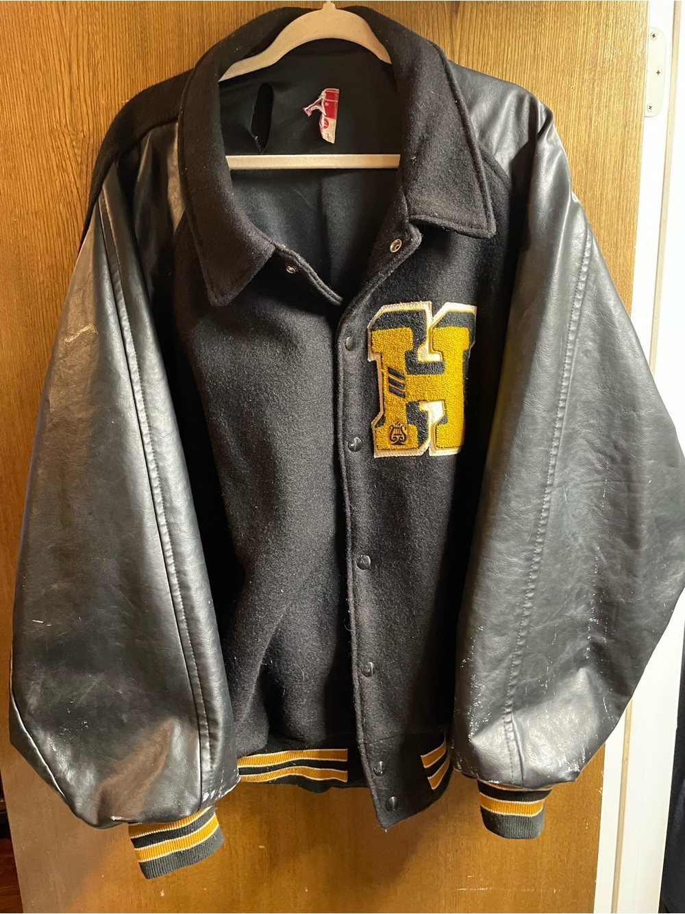 Men's Black and Yellow Letterman Bomber Jacket
